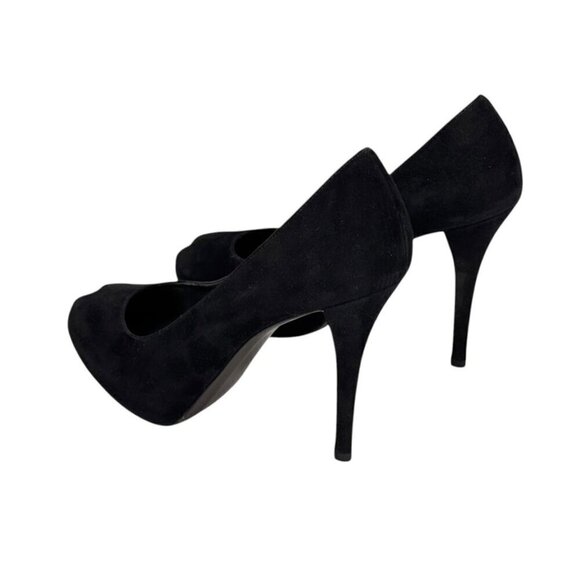 Stuart Weitzman Pip Toe Heels Sz.9 Black Suede Hidden Platform Minimalist Pumps - Picture 6 of 10
